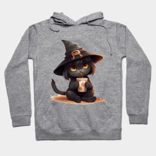 Cartoon black cat wearing a witch hat. Hoodie